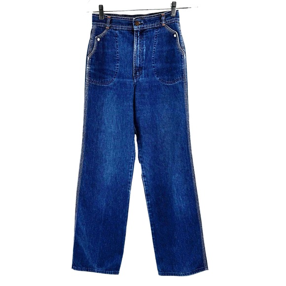 Vintage Rocky Mountain Bareback Jeans Womens 26x30 Pearl Snap Pocket Western 60s - Picture 1 of 7